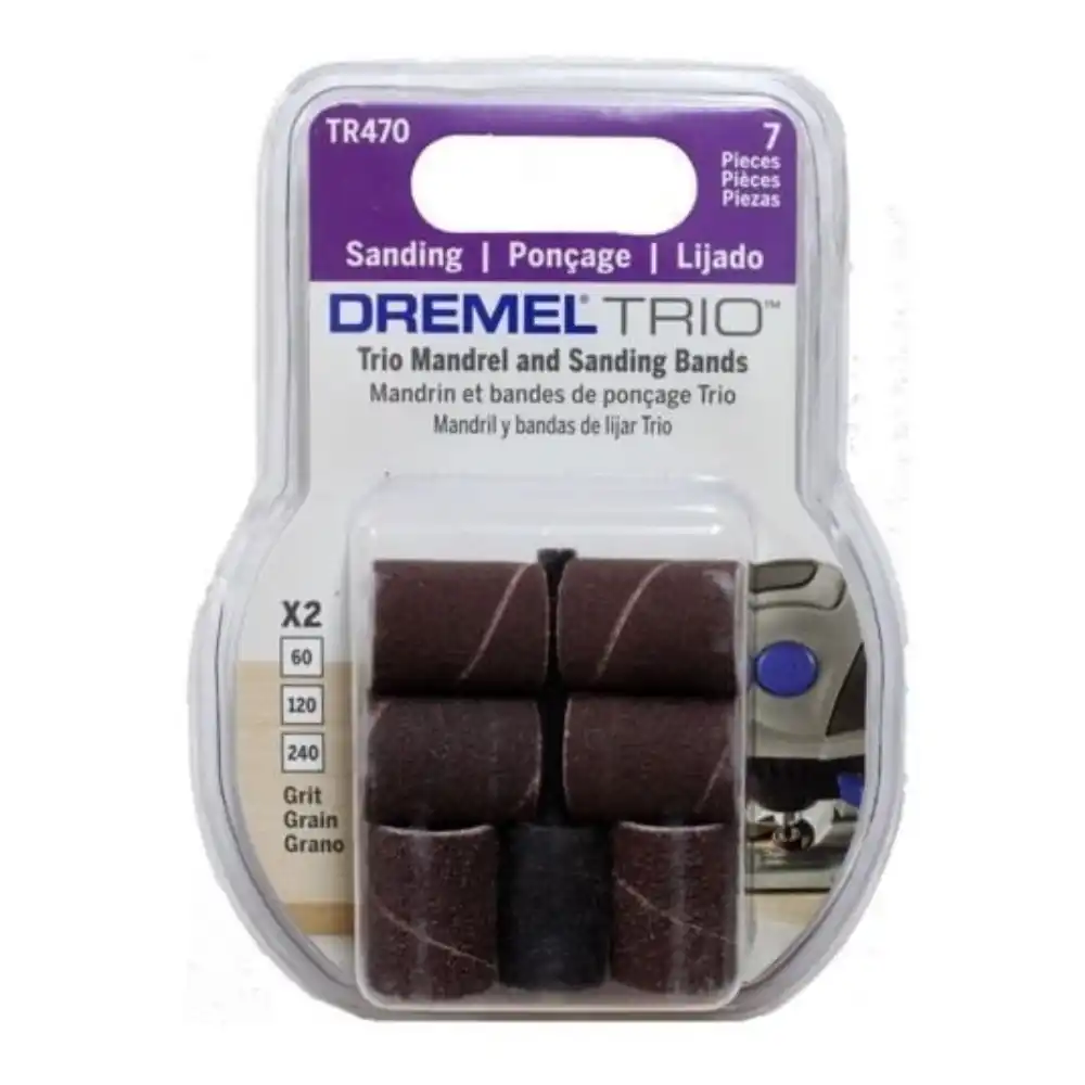 Mandril y Kit de 6 Bandas de Lijar Dremel TRIO TR470 de 1/2″ (7 Piezas)