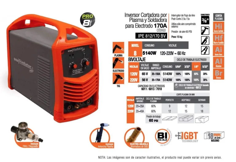 Ficha tecnica - GLADIATOR SOLDADORA INVERTER CORTADORA PLASMA IPE 812170