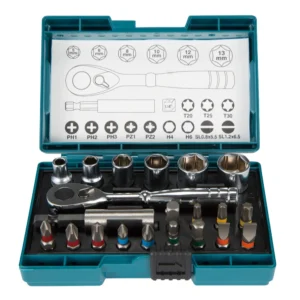Juego de 21 puntas con llave ratchet Makita B-54081. complemneto ideal para taladors y atornilladores