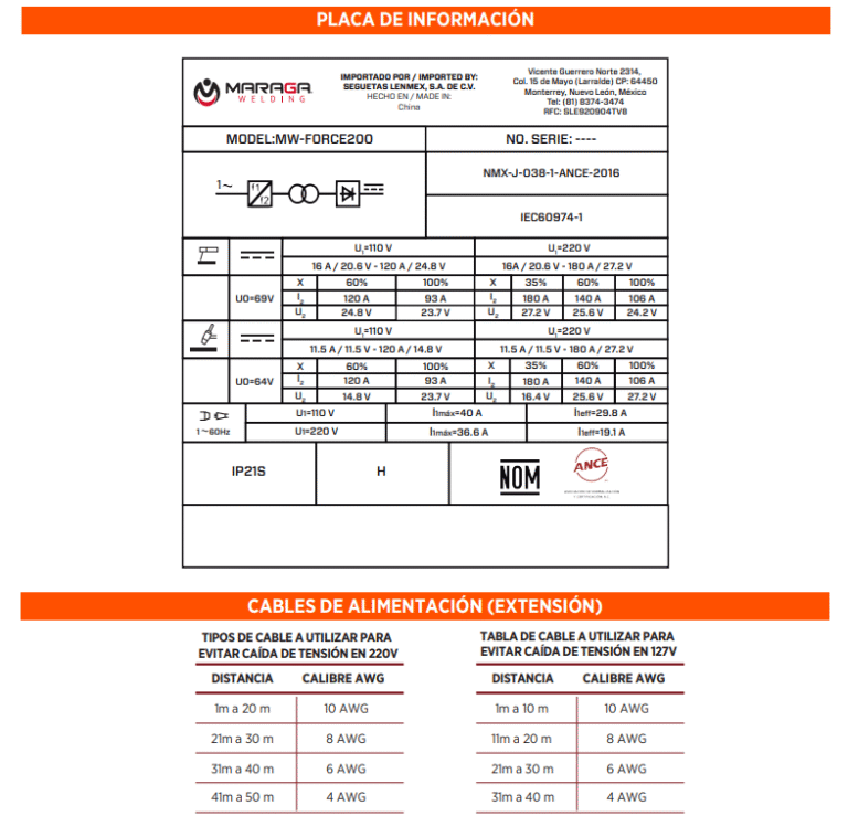 ficha - Soldadora inversora FORCE200 Maraga